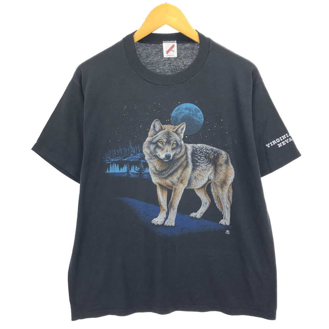 80s-90'S Jerzees Wolf Pattern Animal T-shirt Made in USA Men's XL Vintage /eaa465442