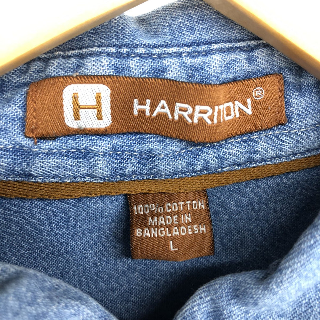 HARRITON Long Sleeve Button Down Denim Shirt Men's L /eaa465470