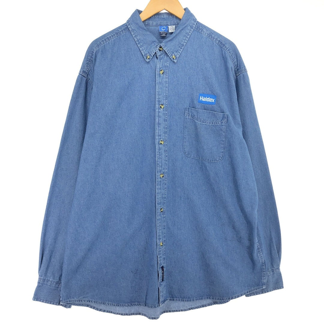 PORT AND COMPANY Long Sleeve Button-Down Denim Shirt Men's XXL cotton Blue type light blue Vintage Second Hand