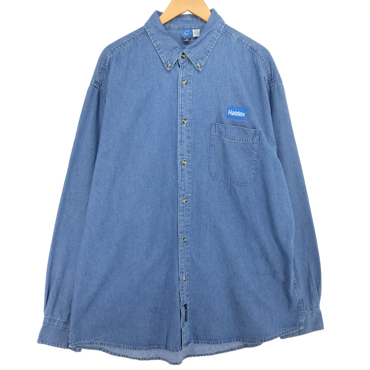 PORT AND COMPANY Long Sleeve Button-Down Denim Shirt Men's XXL cotton Blue type light blue Vintage Second Hand