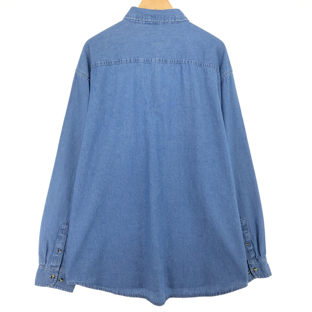PORT AND COMPANY Long Sleeve Button-Down Denim Shirt Men's XXL cotton Blue type light blue Vintage Second Hand