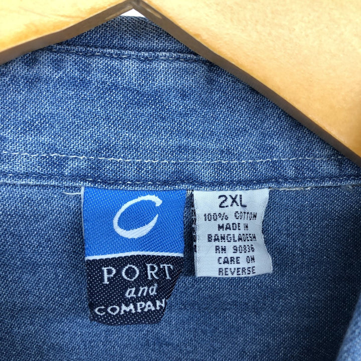 PORT AND COMPANY Long Sleeve Button-Down Denim Shirt Men's XXL cotton Blue type light blue Vintage Second Hand