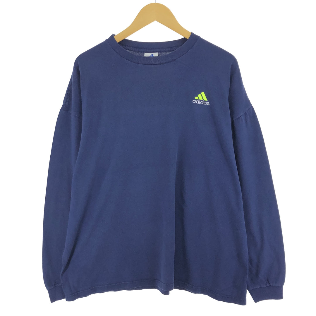 90s~00'S Adidas Long Sleeve T-Shirt Made in USA Men's XL cotton navy blue type Vintage Second Hand