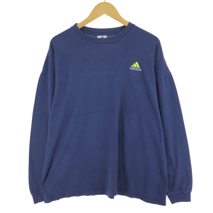 90s~00'S Adidas Long Sleeve T-Shirt Made in USA Men's XL cotton navy blue type Vintage Second Hand