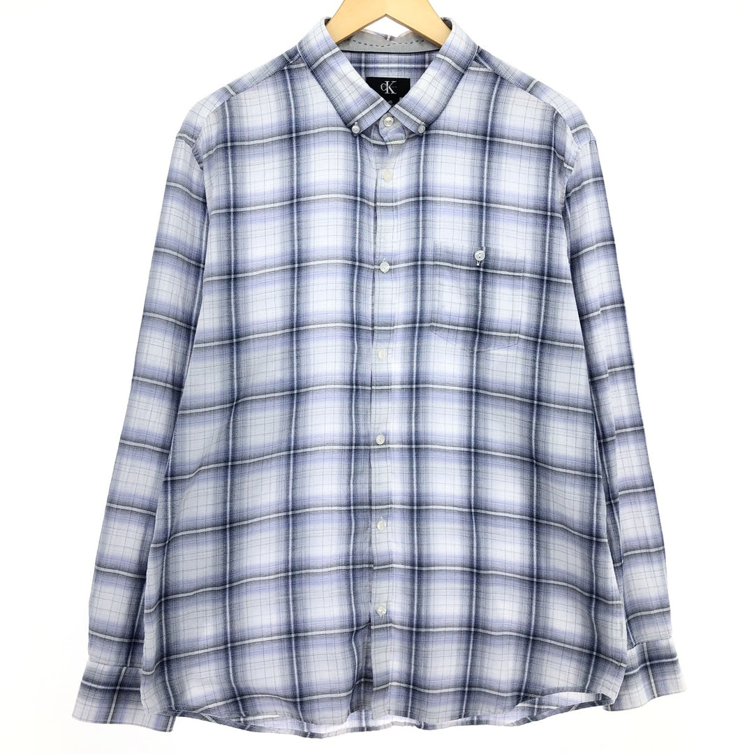 90'S ~ Calvin Klein Long Sleeve Button Down Check Shirt Men's L Size Vintage / eaa465826