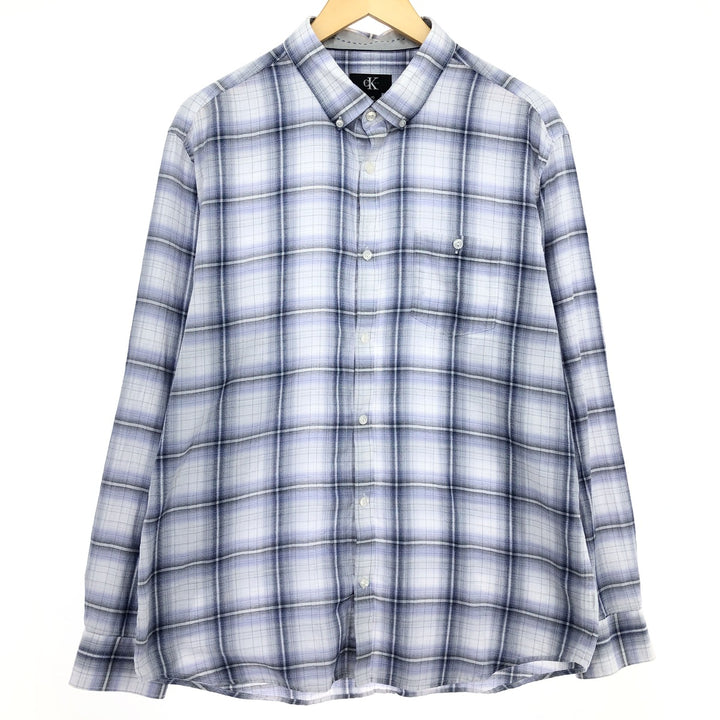 90'S ~ Calvin Klein Long Sleeve Button Down Check Shirt Men's L Size Vintage / eaa465826