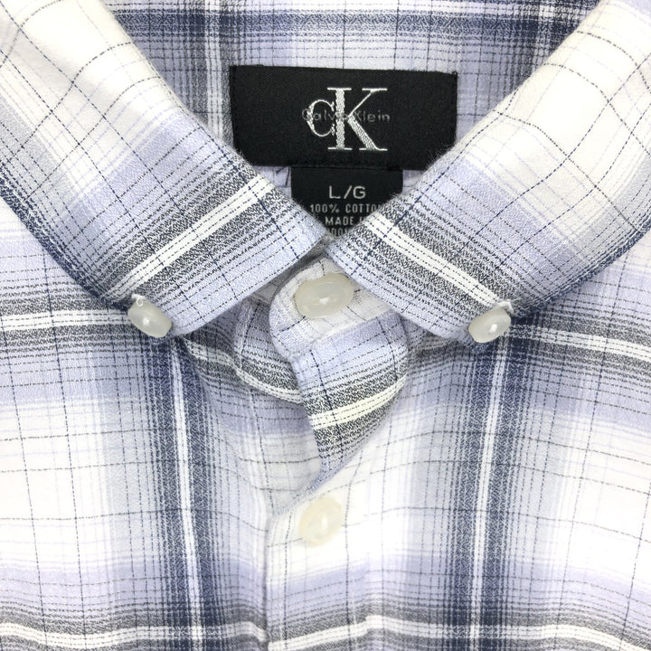 90'S ~ Calvin Klein Long Sleeve Button Down Check Shirt Men's L Size Vintage / eaa465826