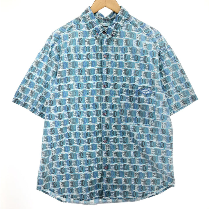 GOTCHA All-over Print Button-Down Hawaiian Aloha Shirt, Men's Size L cotton Blue type light blue Vintage Second Hand