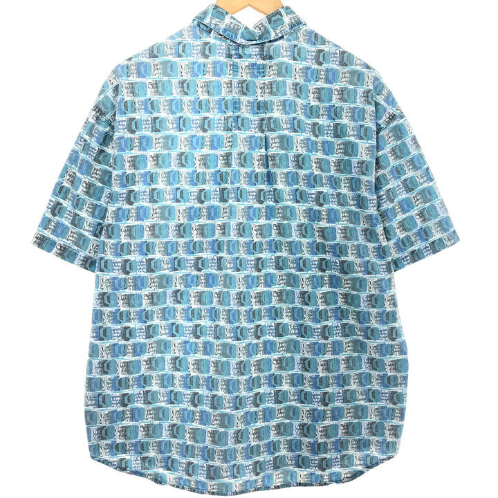 GOTCHA All-over Print Button-Down Hawaiian Aloha Shirt, Men's Size L cotton Blue type light blue Vintage Second Hand