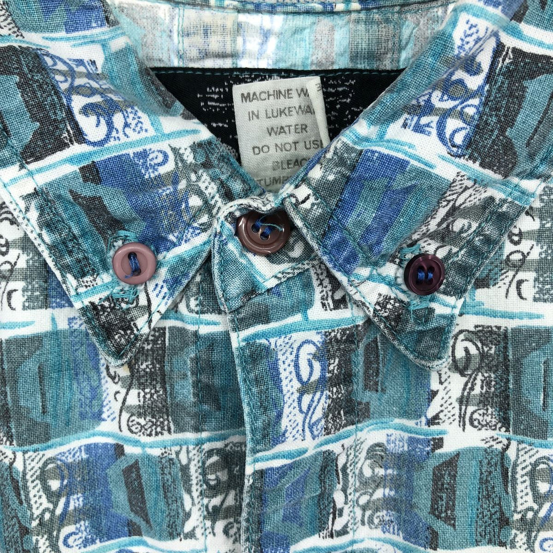 GOTCHA All-over Print Button-Down Hawaiian Aloha Shirt, Men's Size L cotton Blue type light blue Vintage Second Hand