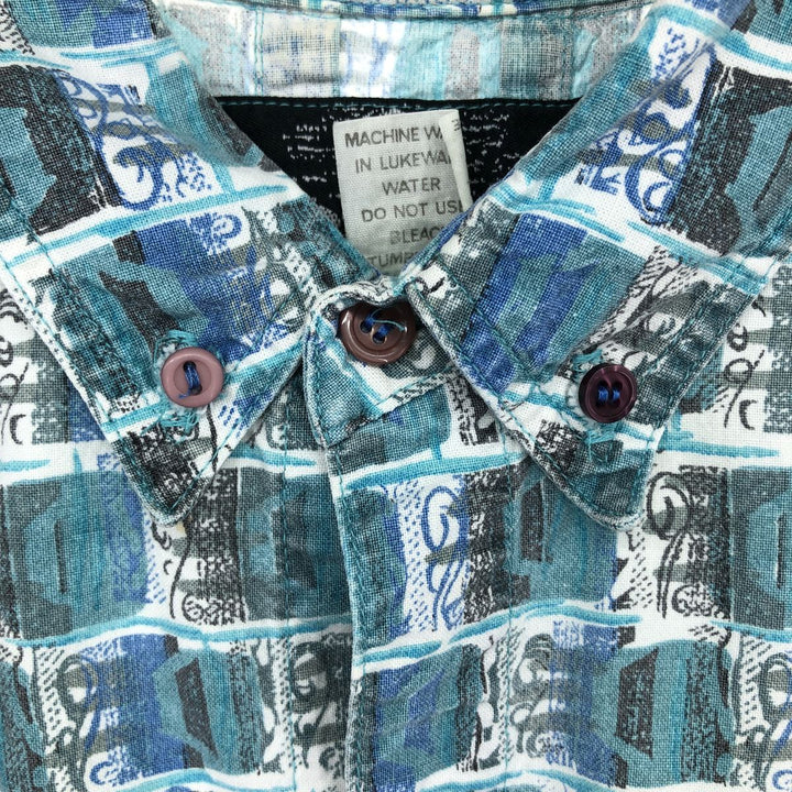 GOTCHA All-over Print Button-Down Hawaiian Aloha Shirt, Men's Size L cotton Blue type light blue Vintage Second Hand