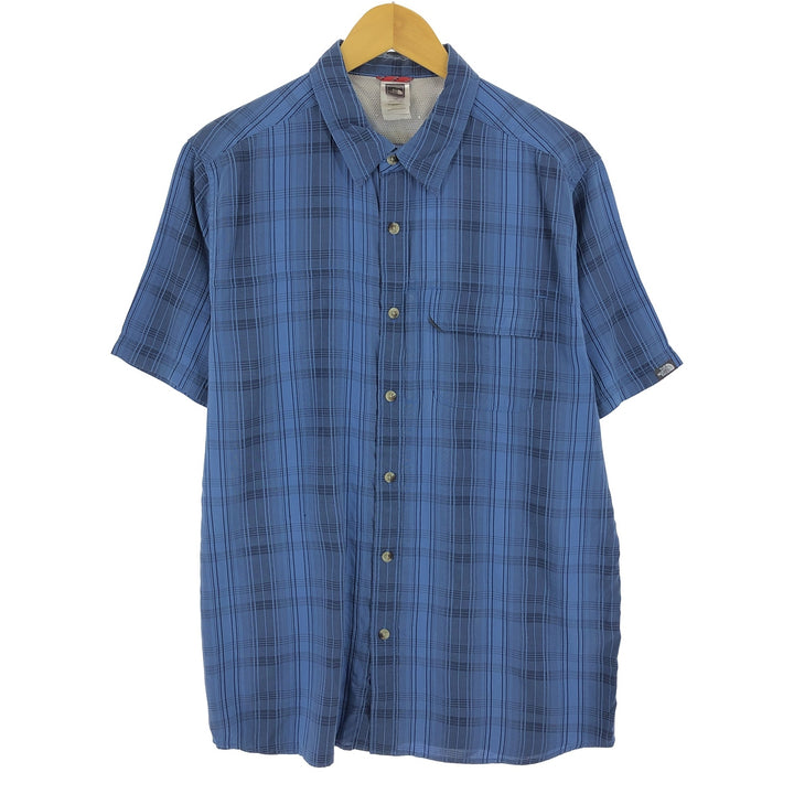 THE NORTH FACE Check Pattern Short Sleeve Fishing Shirt, Men's L Modal blue type Vintage Second Hand