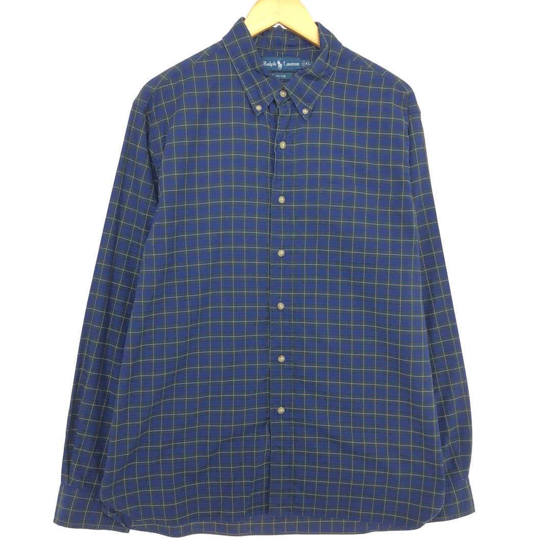 Ralph Lauren 120's 2-ply tartan check long sleeve button-down check shirt, men's XL /eaa465890