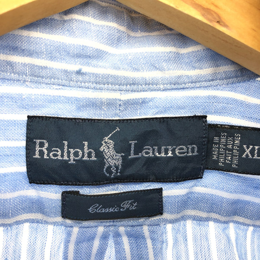 Ralph Lauren Classic Fit Stripe Pattern Short Sleeve Linen Button Down Shirt Men's XL /eaa465957