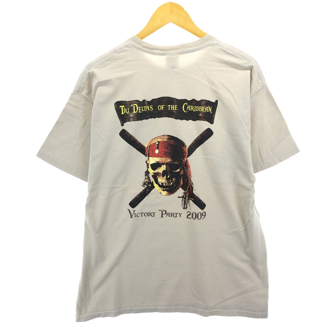 00'S Gildan Pirates of the Caribbean Skull Pattern Back Print Movie T-Shirt Men's L size /eaa465993