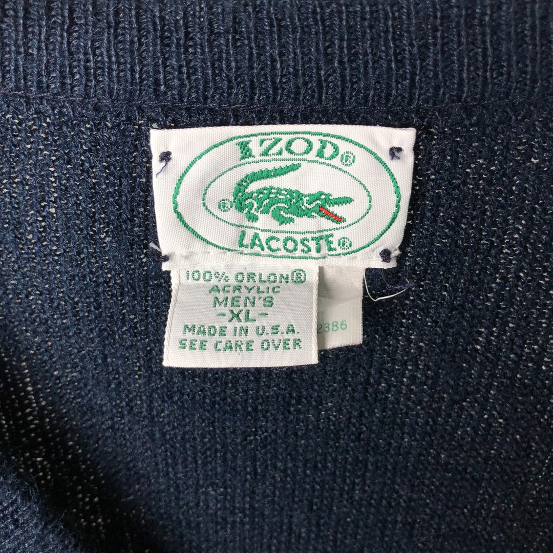 Vintage 90'S Lacoste IZOD V-neck acrylic knit sweater, Made in USA, Men's XL acrylic navy blue type Vintage Second Hand