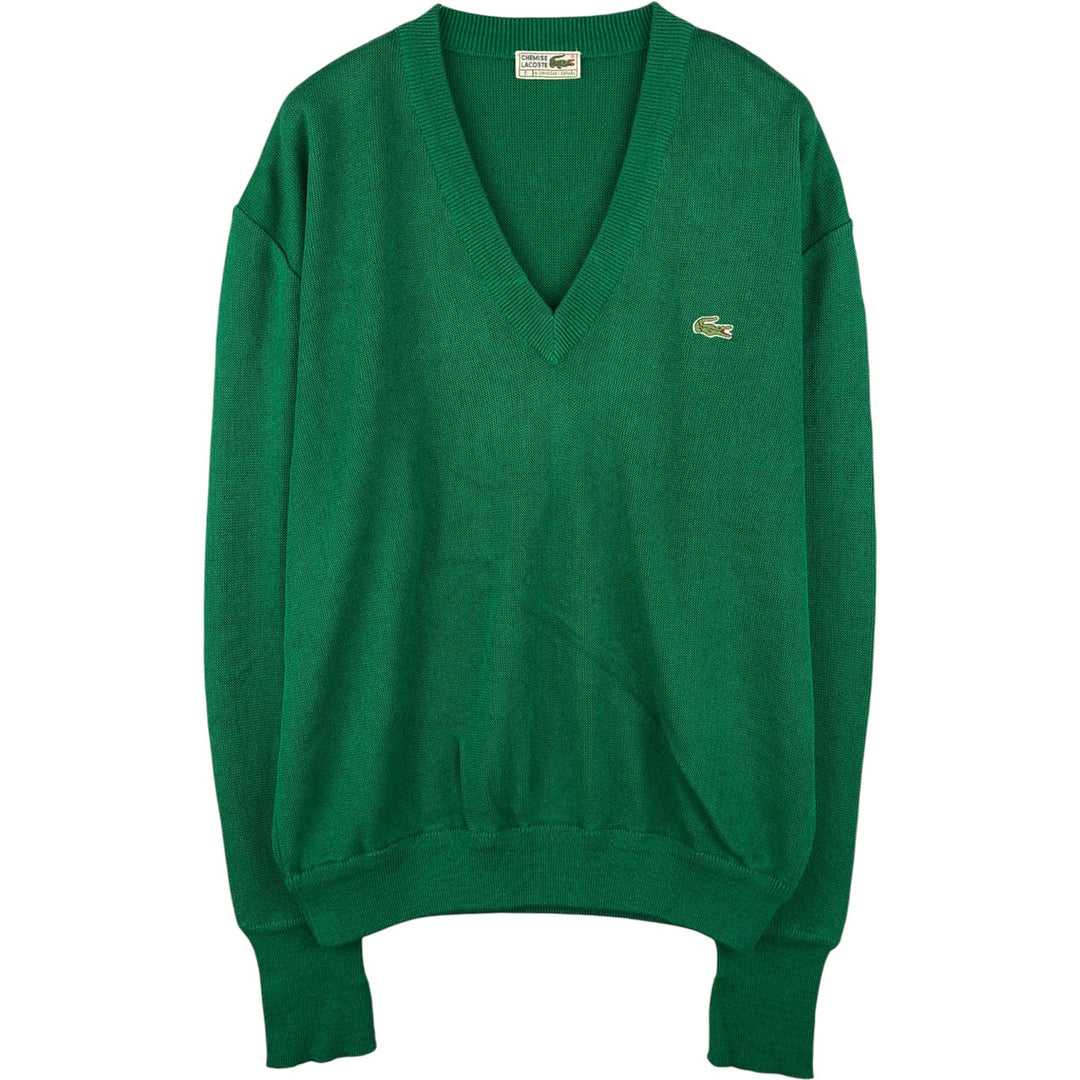 Vintage 1980'S Lacoste Chemise V-neck acrylic knit sweater, men's size XL acrylic green type Vintage Second Hand