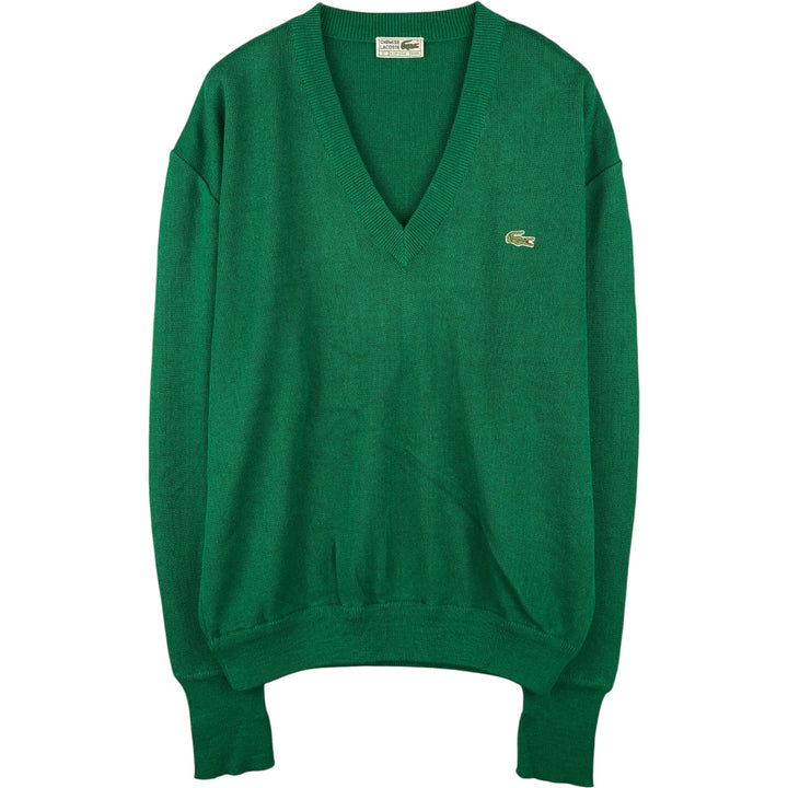 Vintage 1980'S Lacoste Chemise V-neck acrylic knit sweater, men's size XL acrylic green type Vintage Second Hand