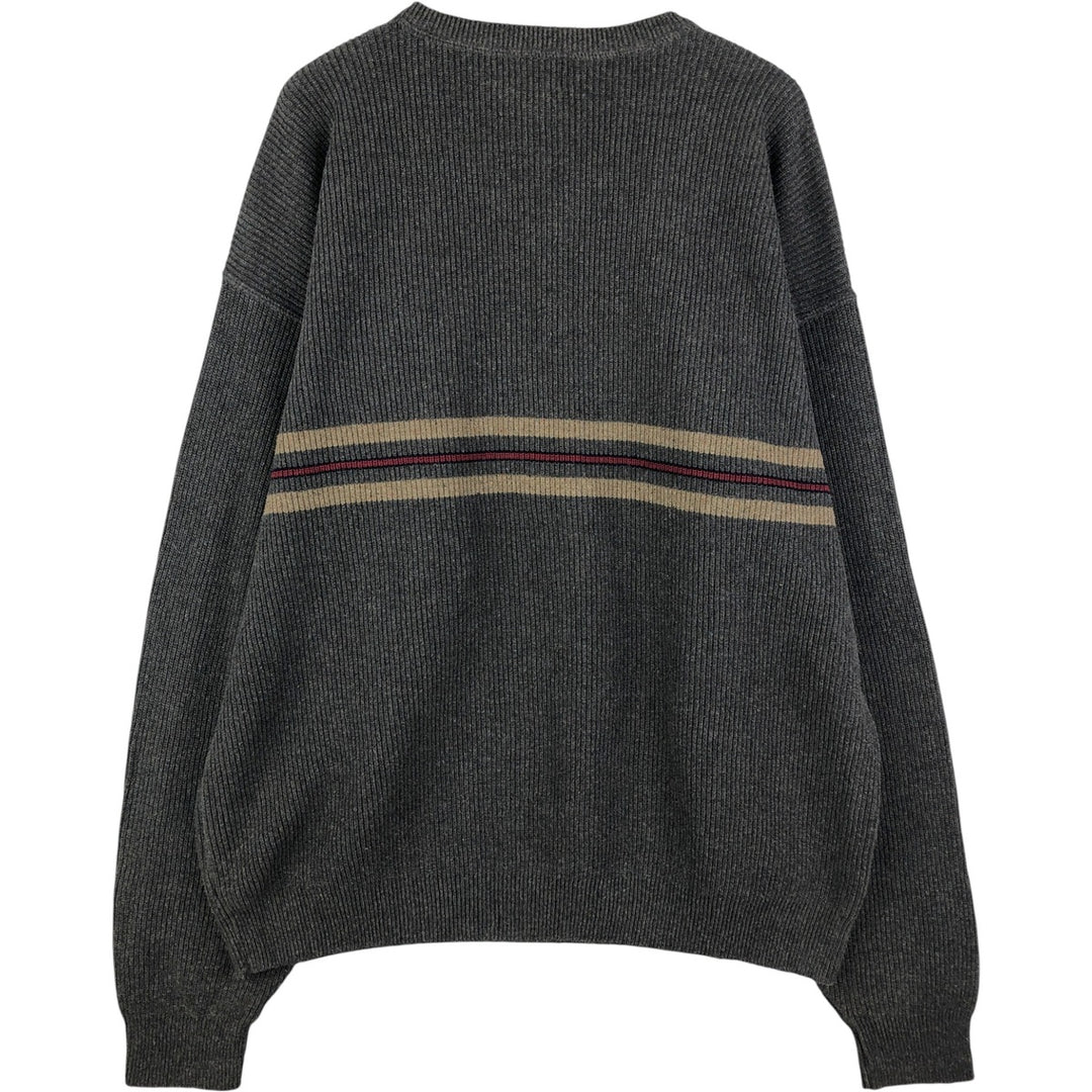 2000'S Eddie Bauer Ribbed V-Neck Cotton Knit Sweater, Made in USA, Men's Size XL cotton gray type Vintage Second Hand