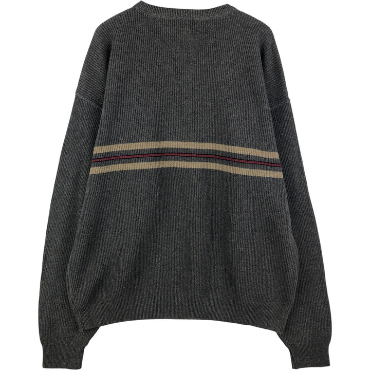 2000'S Eddie Bauer Ribbed V-Neck Cotton Knit Sweater, Made in USA, Men's Size XL cotton gray type Vintage Second Hand