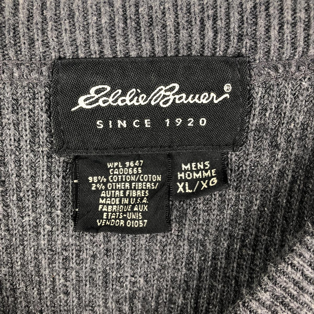 2000'S Eddie Bauer Ribbed V-Neck Cotton Knit Sweater, Made in USA, Men's Size XL cotton gray type Vintage Second Hand