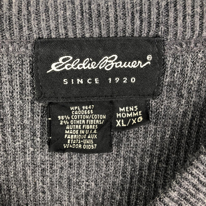 2000'S Eddie Bauer Ribbed V-Neck Cotton Knit Sweater, Made in USA, Men's Size XL cotton gray type Vintage Second Hand