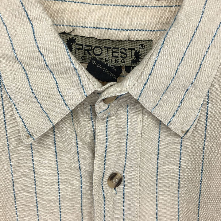 PROTEST Stripe Pattern Long Sleeve Linen Shirt Men's L /eaa466259