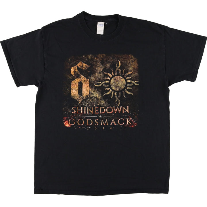 Gildan SHINEDOWN & GODMACK Shinedown Godsmack Band T-shirt Band Tee Men's L size cotton black type Vintage Second Hand