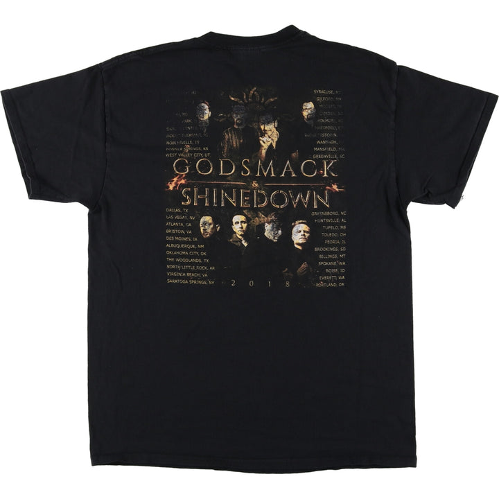 Gildan SHINEDOWN & GODMACK Shinedown Godsmack Band T-shirt Band Tee Men's L size cotton black type Vintage Second Hand