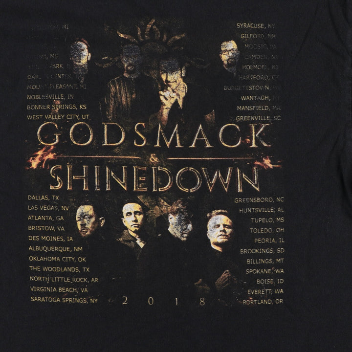 Gildan SHINEDOWN & GODMACK Shinedown Godsmack Band T-shirt Band Tee Men's L size cotton black type Vintage Second Hand