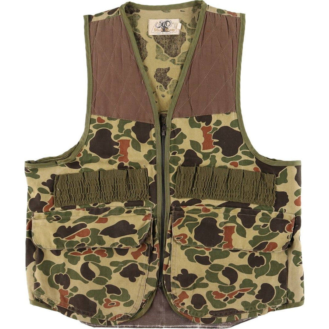 60s-70'S Black Sheep Camouflage Pattern Duck Hunter Camo Hunting Vest, Men's Size L (Equivalent), Vintage unclear Khaki type Vintage Second Hand