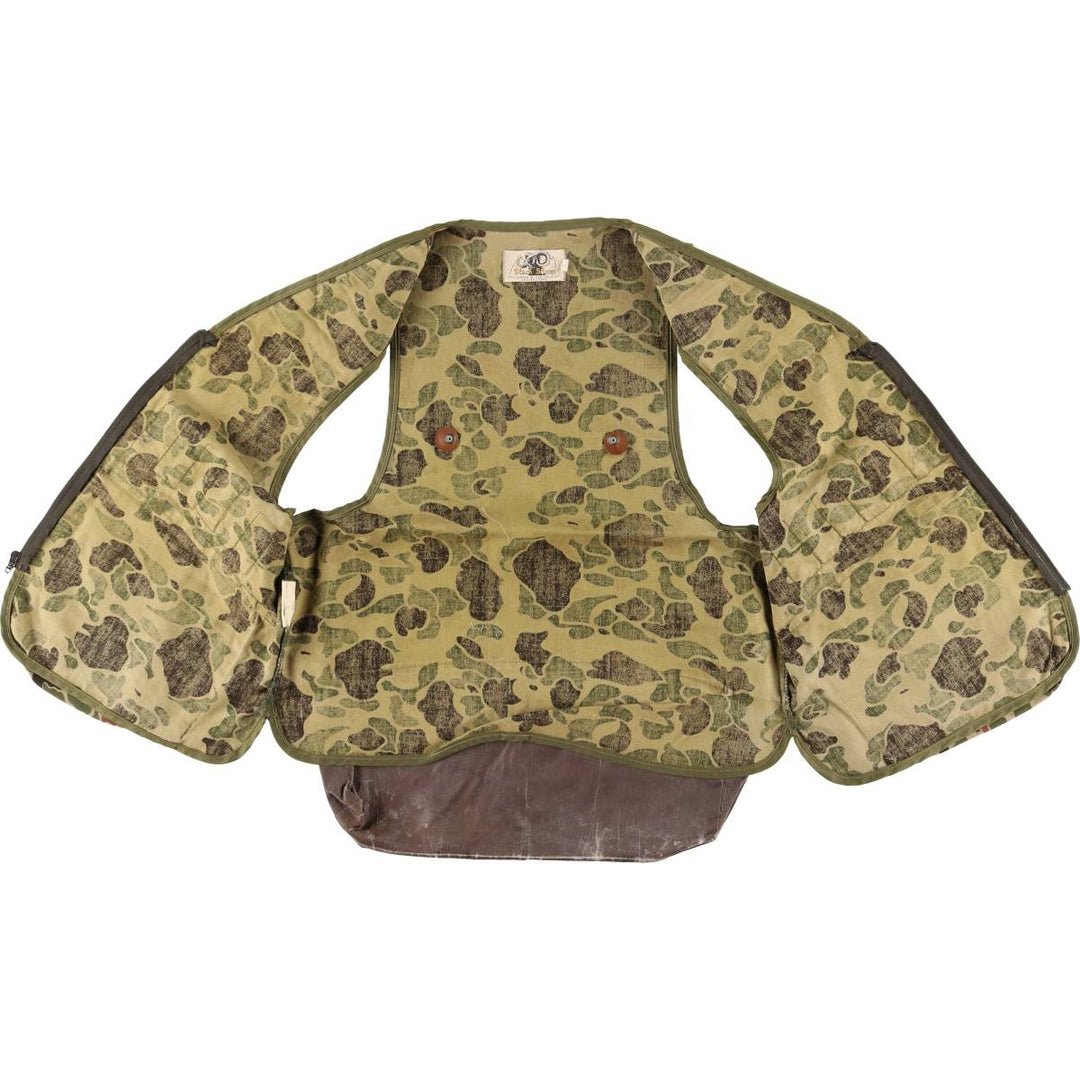 60s-70'S Black Sheep Camouflage Pattern Duck Hunter Camo Hunting Vest, Men's Size L (Equivalent), Vintage unclear Khaki type Vintage Second Hand