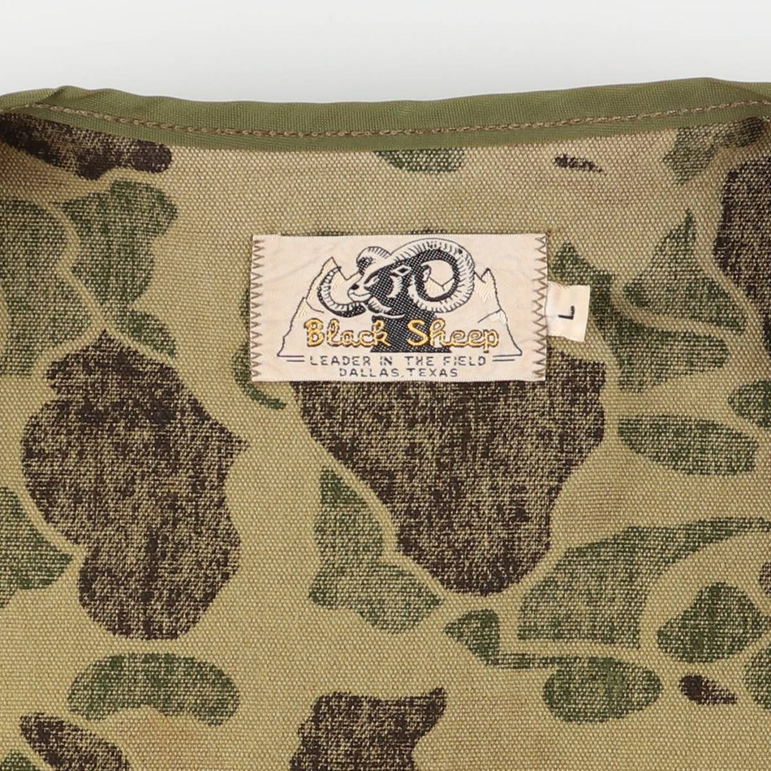 60s-70'S Black Sheep Camouflage Pattern Duck Hunter Camo Hunting Vest, Men's Size L (Equivalent), Vintage unclear Khaki type Vintage Second Hand