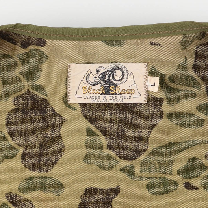 60s-70'S Black Sheep Camouflage Pattern Duck Hunter Camo Hunting Vest, Men's Size L (Equivalent), Vintage unclear Khaki type Vintage Second Hand