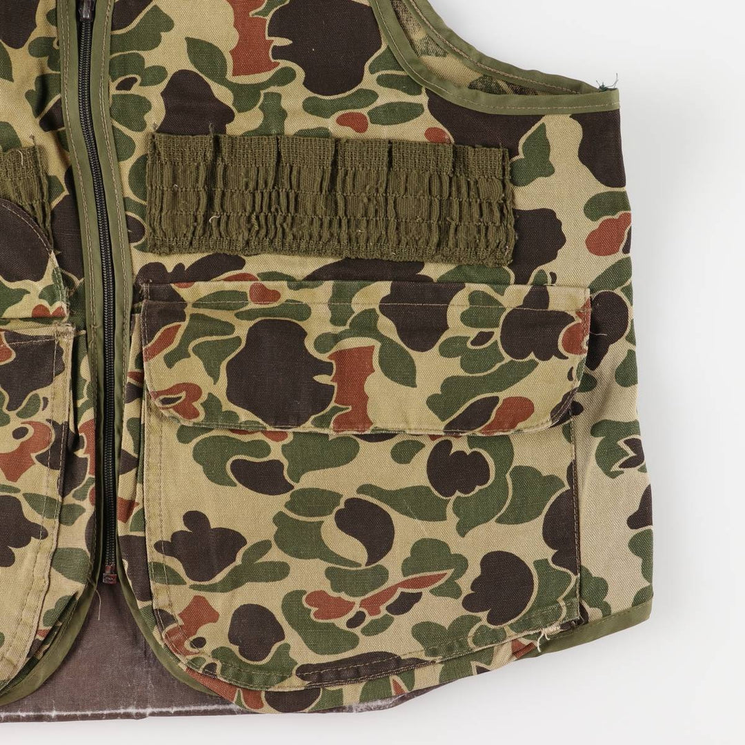 60s-70'S Black Sheep Camouflage Pattern Duck Hunter Camo Hunting Vest, Men's Size L (Equivalent), Vintage unclear Khaki type Vintage Second Hand