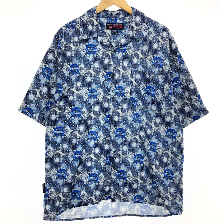 SOUTHPOLE all-over print short-sleeve open-collar poly shirt, men's size M /eaa466802