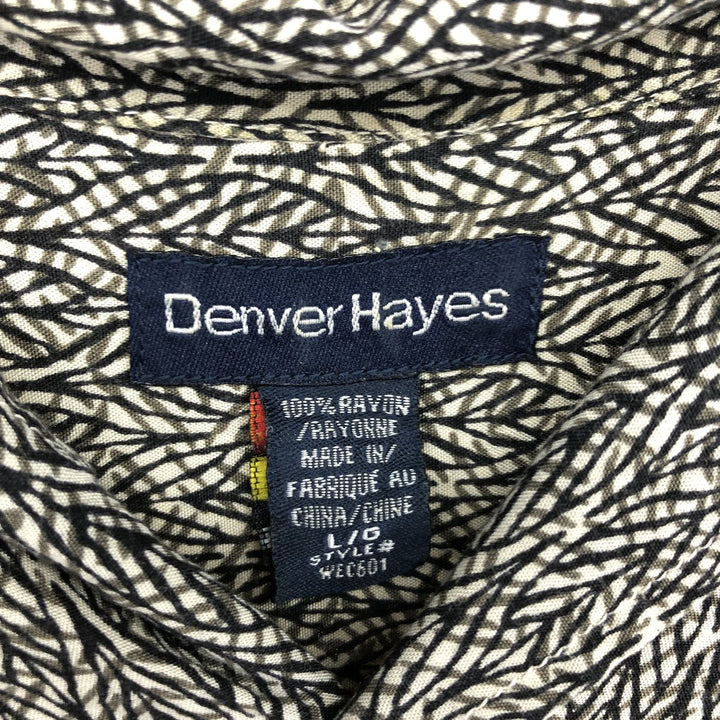 90'S DENVER HAYES Leaf Pattern Open Collar Short Sleeve Rayon Shirt Men's L Vintage /eaa466809