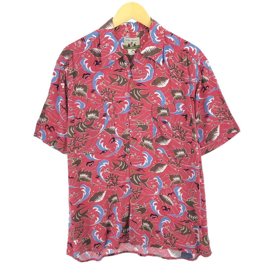 Reyn Spooner All-over Fish Pattern Open Collar Rayon Hawaiian Aloha Shirt Made in Hawaii Men's M /eaa466846