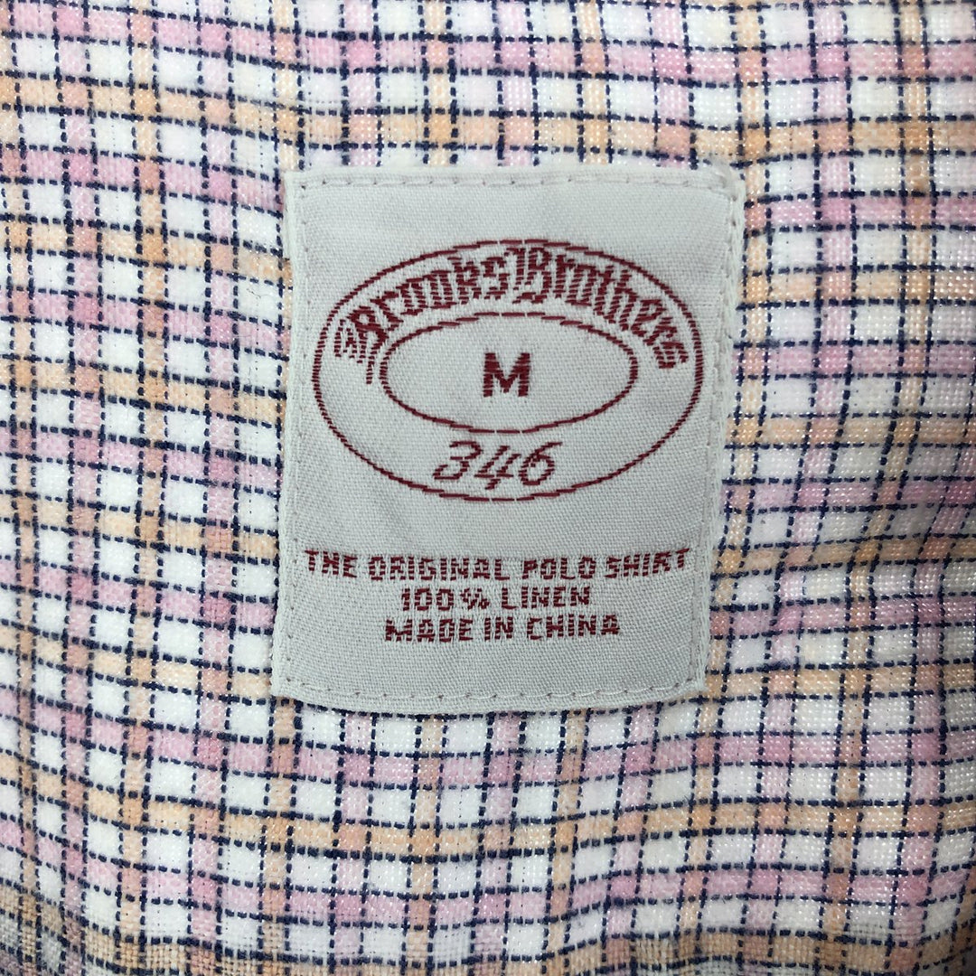 Brooks Brothers Check Pattern Short Sleeve Linen Button Down Shirt Men's M / eaa466862