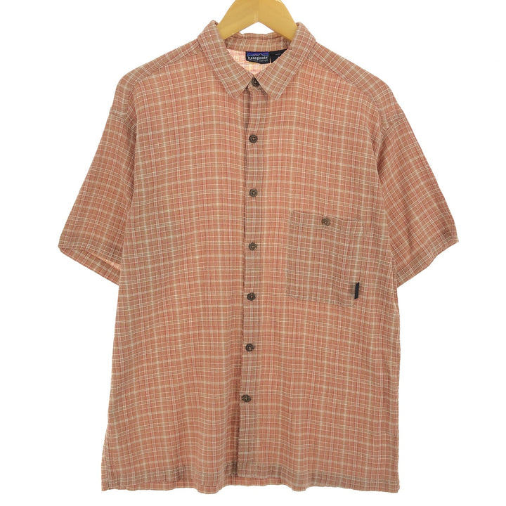 Patagonia ORGANIC COTTON crepe short sleeve cotton check shirt, men's size L / eaa466864