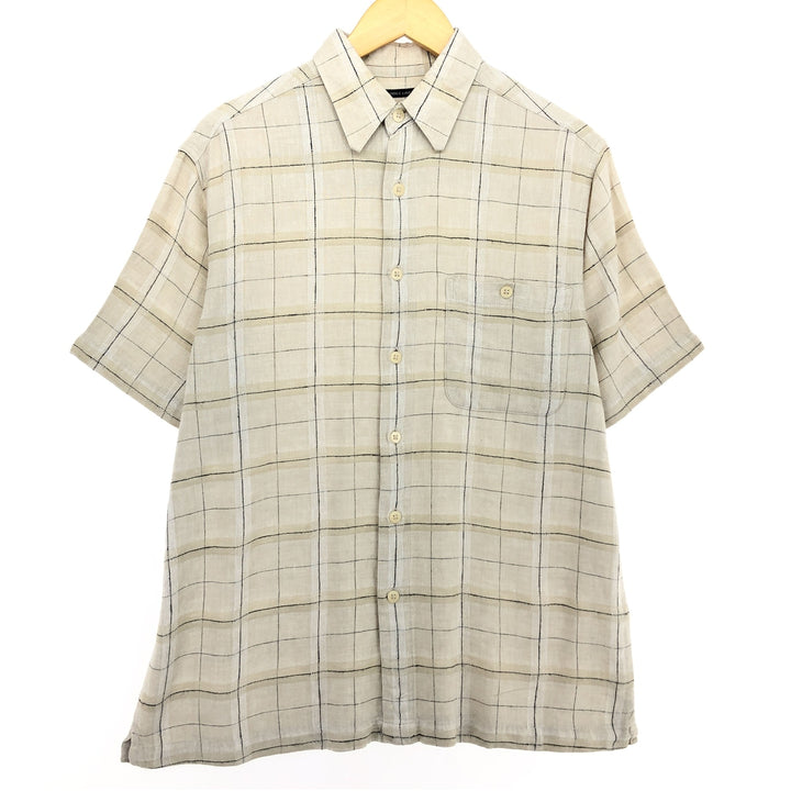 MARC EDWARDS Check Pattern Short Sleeve Linen x Rayon Shirt Men's M size /eaa466889