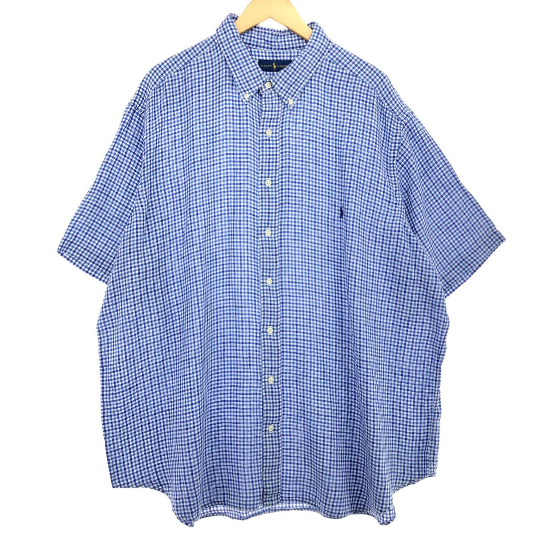 Ralph Lauren Gingham Check Short Sleeve Linen Shirt Men's XXL / eaa466896