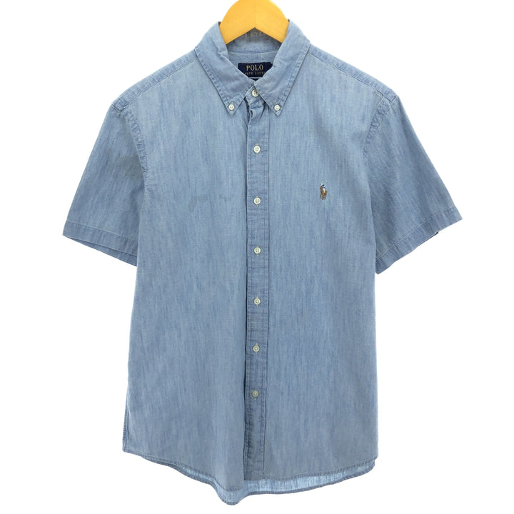 POLO RALPH LAUREN CLASSIC FIT short sleeve button-down denim shirt, men's size M / eaa466949