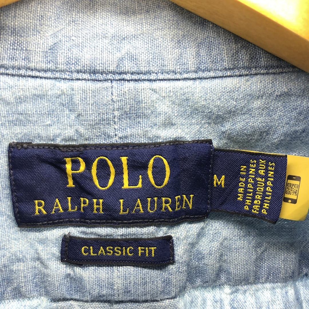 POLO RALPH LAUREN CLASSIC FIT short sleeve button-down denim shirt, men's size M / eaa466949