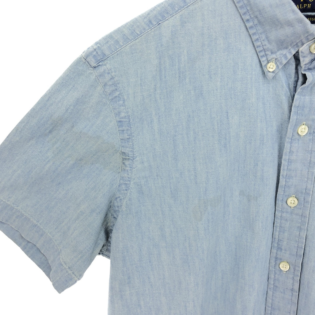 POLO RALPH LAUREN CLASSIC FIT short sleeve button-down denim shirt, men's size M / eaa466949