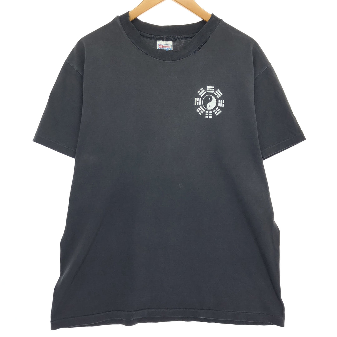 90'S Hanes BEEFY-T Back Print T-Shirt Made in USA Men's L Size Vintage cotton black type Vintage Second Hand