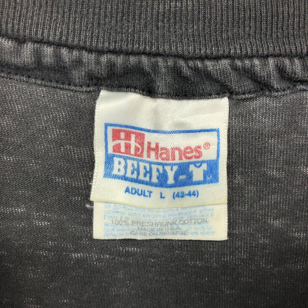 90'S Hanes BEEFY-T Back Print T-Shirt Made in USA Men's L Size Vintage cotton black type Vintage Second Hand