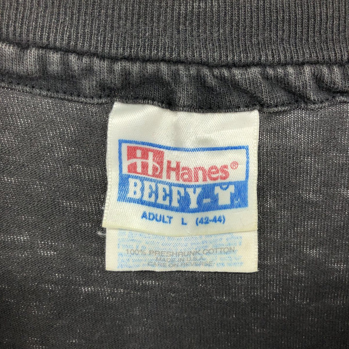 90'S Hanes BEEFY-T Back Print T-Shirt Made in USA Men's L Size Vintage cotton black type Vintage Second Hand