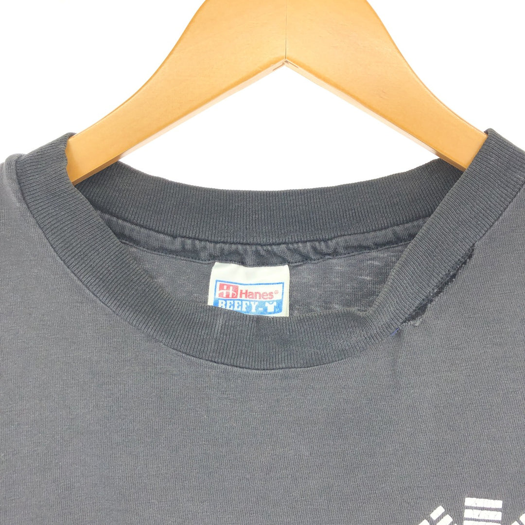90'S Hanes BEEFY-T Back Print T-Shirt Made in USA Men's L Size Vintage cotton black type Vintage Second Hand