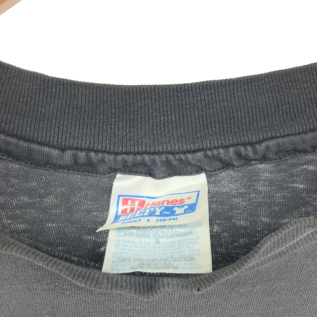 90'S Hanes BEEFY-T Back Print T-Shirt Made in USA Men's L Size Vintage cotton black type Vintage Second Hand